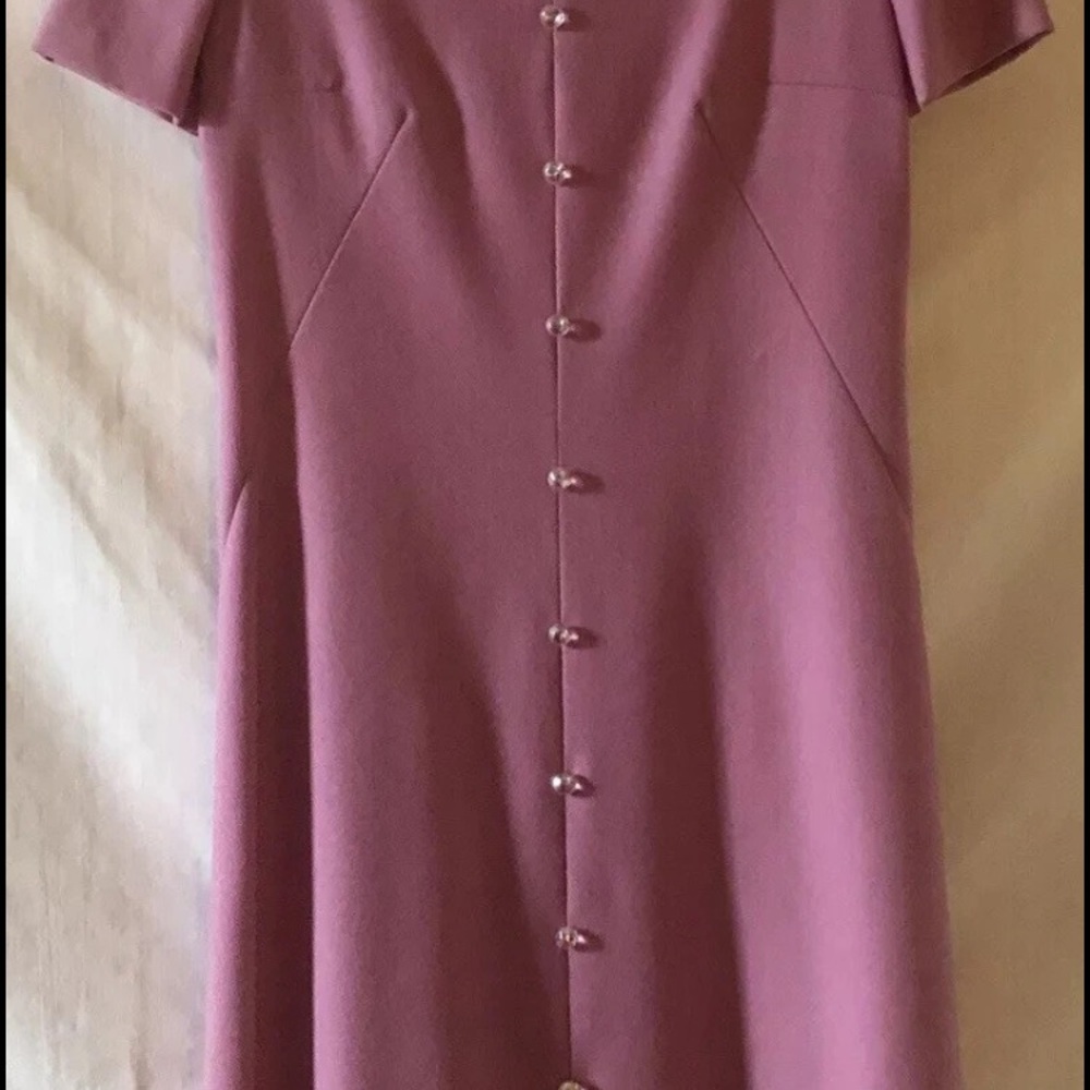 Handmade Mauve Lightweight Wool Blend Short Slv Zip Up Dress Rhinestone Accents